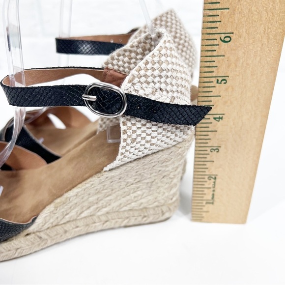 MAYPOOL Black Cross strapped Wedge Sandal Espadrilles with ankle strap size 39 - Picture 4 of 6